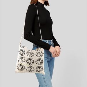 🌹 NEW Freda Salvador Black Rose Floral Canvas Linen Tote Bag